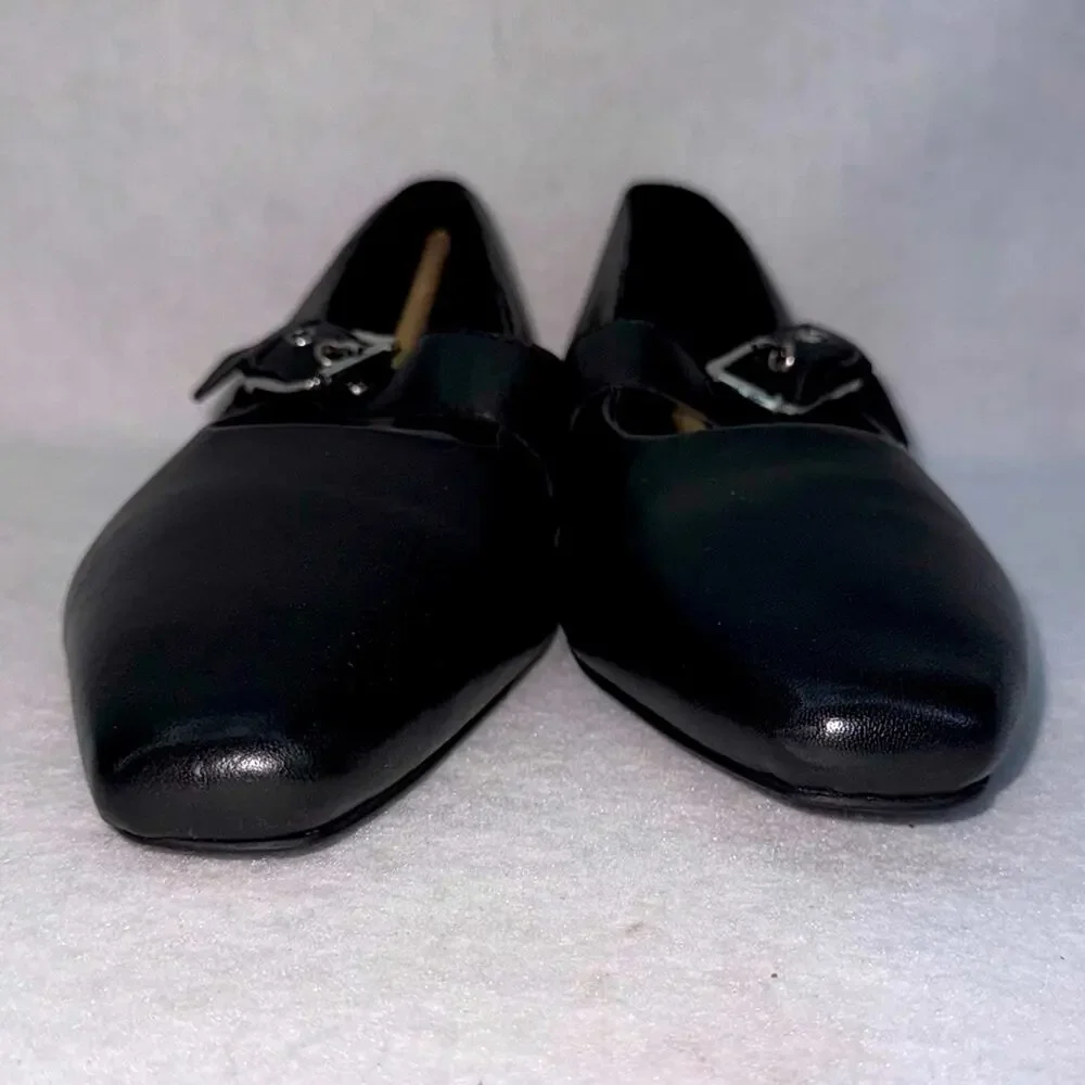 Topshop Cyndi Leather Square Toe Ballet Flats Shoes with Buckle Black size 8.5